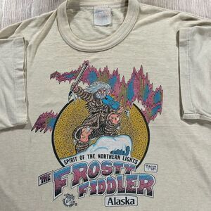 Vintage 1987 Alaska The Frosty Fiddler T-Shirt Men M/L Single Stitch Yellow